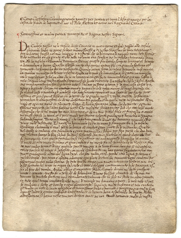 The Christopher Columbus Lettera Rarissima is a handwritten letter that chronicles the fourth and concluding expedition of Christopher Columbus to the New World. Written in July 1503 the letter was addressed to the Spanish monarchs Ferdinand and Isabella and served as a detailed account of the Columbus journey discoveries and interactions with the indigenous populations.