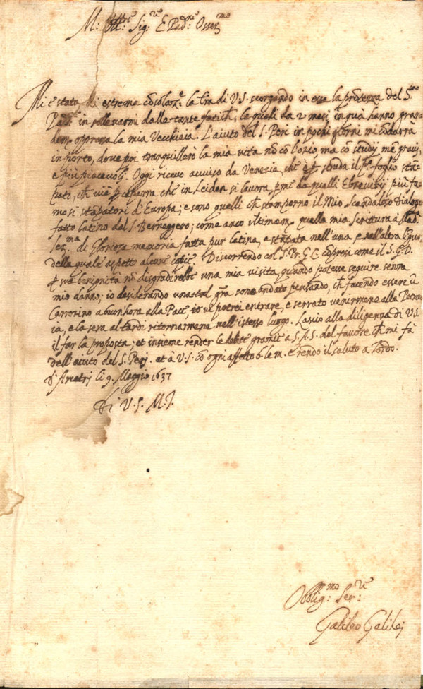 This letter encapsulates Galileos reflections on his health status and his aspiration for a tranquil countryside retirement. He delves into the publication of his recent work the Dialogues Concerning Two New Sciences and shares tidings from a Venetian friend about his earlier work the Dialogue Concerning the Two Chief World Systems being scrutinized across European universities. Galileo also manifests a wish to meet certain acquaintances seeking their assistance in orchestrating the visit.
