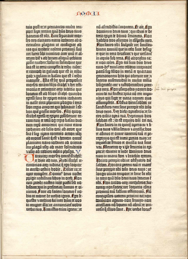 The Gutenberg Bible a printed rendition of the Latin Vulgate Bible completed by St. Jerome in the 4th century stands as a magnum opus of book production emblematic of knowledge empowerment and printing technologys significance. This Bible significantly broadened knowledge accessibility facilitated Christianitys dissemination and contributed to Western civilizations evolution. The excerpt from Deuteronomy specifically the Ten Commandments encapsulated in this book section is among the Bibles most pivotal passages.